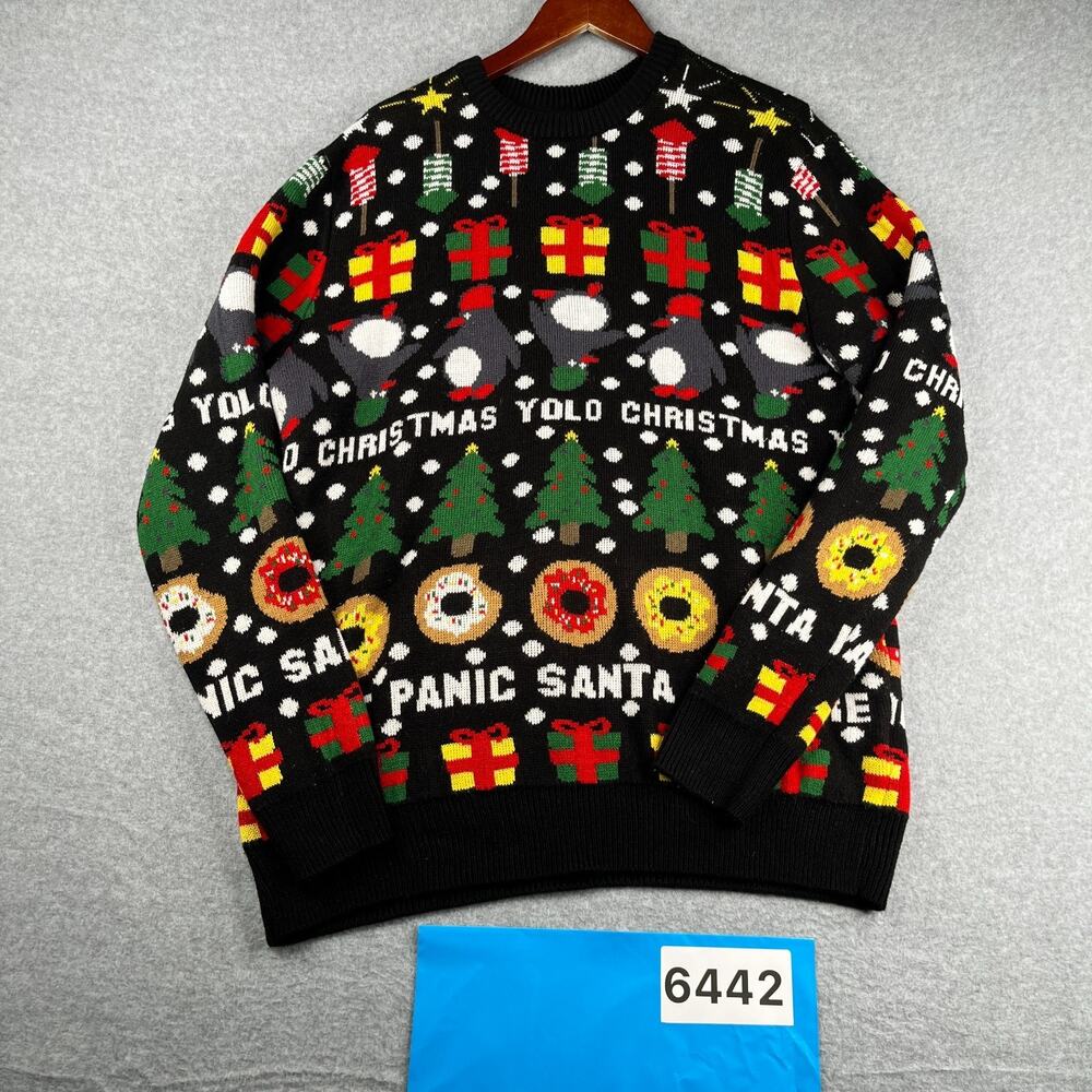 Divided Christmas Yolo Panic Santa Sweater Knit Casual Long Sleeve Mens Large
